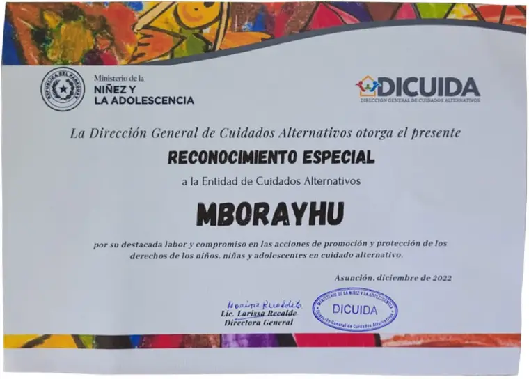 Reconocimiento de DICUIDA al Hogar Mborayhu